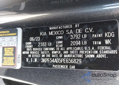 2023 Kia Forte Gt-Line из США, поврежденный, VIN 3KPF54AD5PE656829